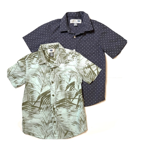 Old Navy Bundle Mint Tropical & Grey Dots Graphic Cotton Button Down Shi… - Picture 1 of 8